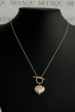 Gold Çelik Çubuk Kilitli Kalp Kolye