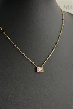 Gold Çelik Dikdörtgen Taşlı Kolye