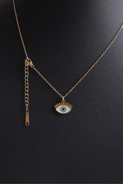 Gold Çelik Göz Motif Nazar Kolye