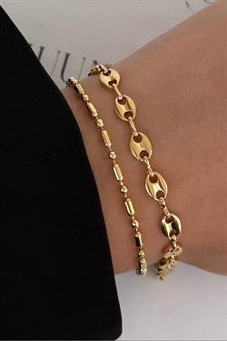Gold Çelik Küçük Düğme Bileklik