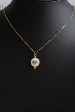 Gold Çelik Mavi Beyaz Göz Motif Kolye