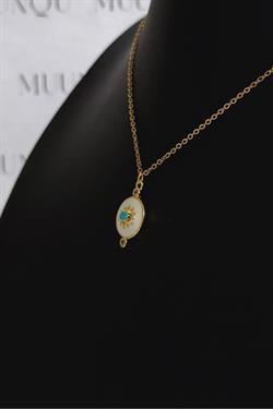 Gold Çelik Mavi Beyaz Göz Motif Kolye