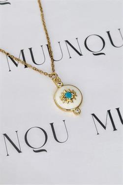 Gold Çelik Mavi Beyaz Göz Motif Kolye