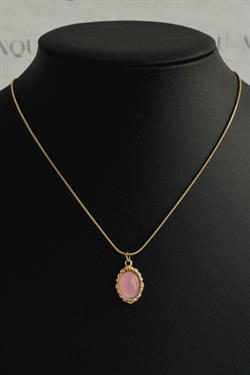 Gold Çelik Pembe Sedef Oval Taşlı Vintage Kolye