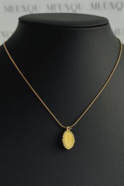 Gold Çelik Pembe Sedef Oval Taşlı Vintage Kolye