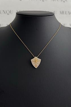 Gold Çelik Rozet Model Taşlı Kolye