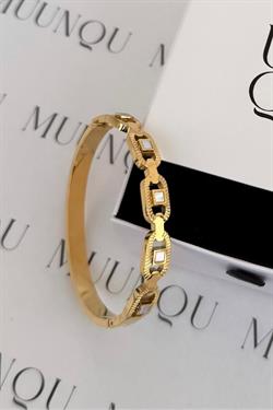 Gold Çelik Sedef Taşlı Tasarım Kelepçe