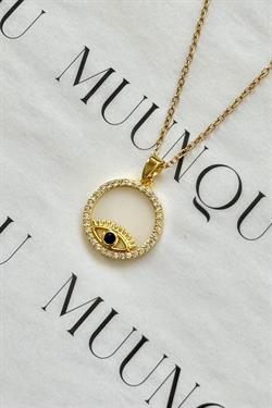 Gold Çelik Taşlı İçi Beyaz Göz Nazar Kolye