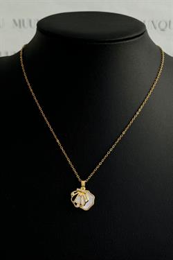 Gold Çelik Taşlı İstiridye Kolye