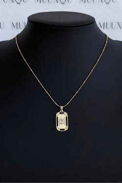 Gold Çelik Taşlı Şans Kolye