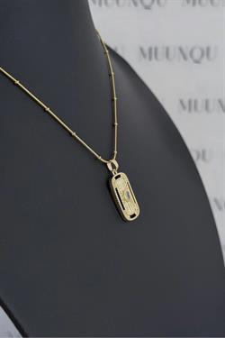Gold Çelik Taşlı Şans Kolye