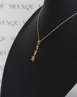 Gold Çelik Taşlı Üç Yıldızlı Kolye