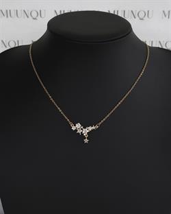 Gold Çelik Taşlı Yıldızlı Tasarım Kolye