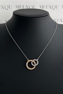 Gold Gümüş Çelik Taşlı İç İçe Halka Kolye