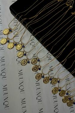 Gold Çelik Nazar Boncuklu Harf Kolye