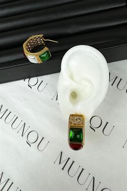 Gold A.K. Renkli Vintage Tasarım Küpe