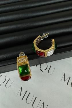 Gold A.K. Renkli Vintage Tasarım Küpe