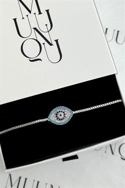 Gümüş A.K. Taşlı Göz Motif Nazar Bileklik
