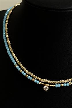Mavi Gold Taşlı Alaçatı Kolye
