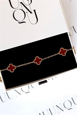 Mini Çelik Bordo Gold VC Yonca Çift Taraflı Bileklik