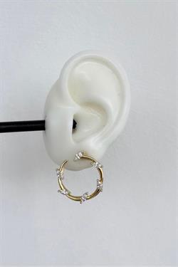 Özel A.K. Gold Oval Taşlı Yuvarlak Tasarım Küpe