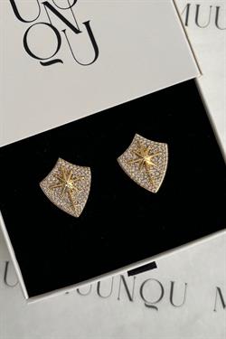 Özel A.K. Gold Rozet Model Taşlı Küpe