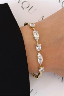 Özel Döküm Gold Beş Taşlı Tasarım Bileklik 