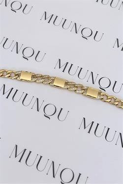 Özel Döküm Gold Taşlı Plaka Eni 6mm Zincir Bileklik