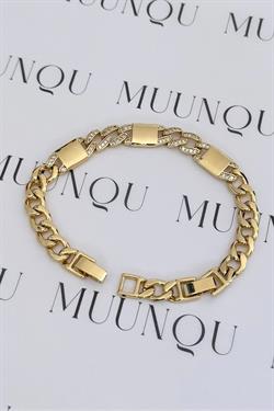 Özel Döküm Gold Taşlı Plaka Eni 6mm Zincir Bileklik