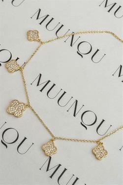 Özel Gold A.K. Taşlı Ayarlanabilir Mini VC Model Yonca Choker/Kolye