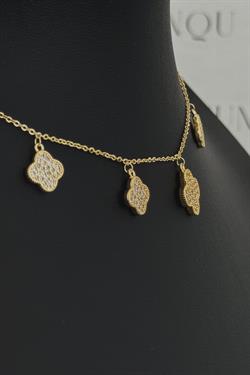 Özel Gold A.K. Taşlı Ayarlanabilir Mini VC Model Yonca Choker/Kolye