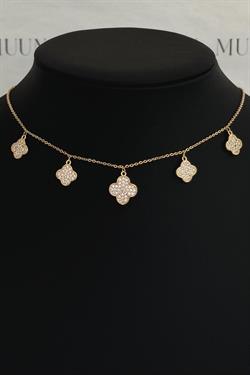 Özel Gold A.K. Taşlı Ayarlanabilir Mini VC Model Yonca Choker/Kolye