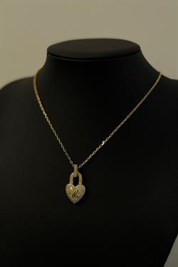 Özel Gold A.K. Taşlı Lv Kalp Kilit Kolye
