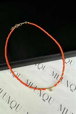 Turuncu Gold Taşlı Alaçatı Kolye