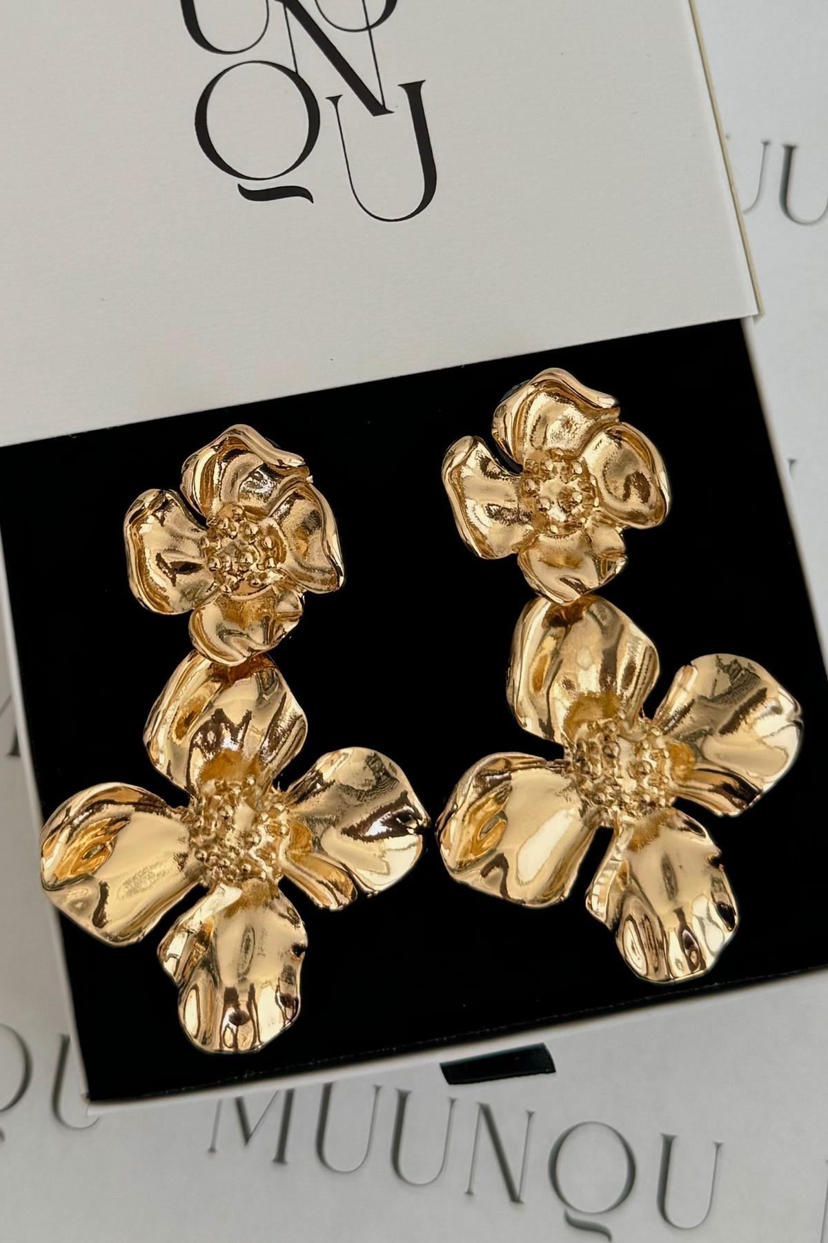Gold A.K. İkili Çiçek Küpe