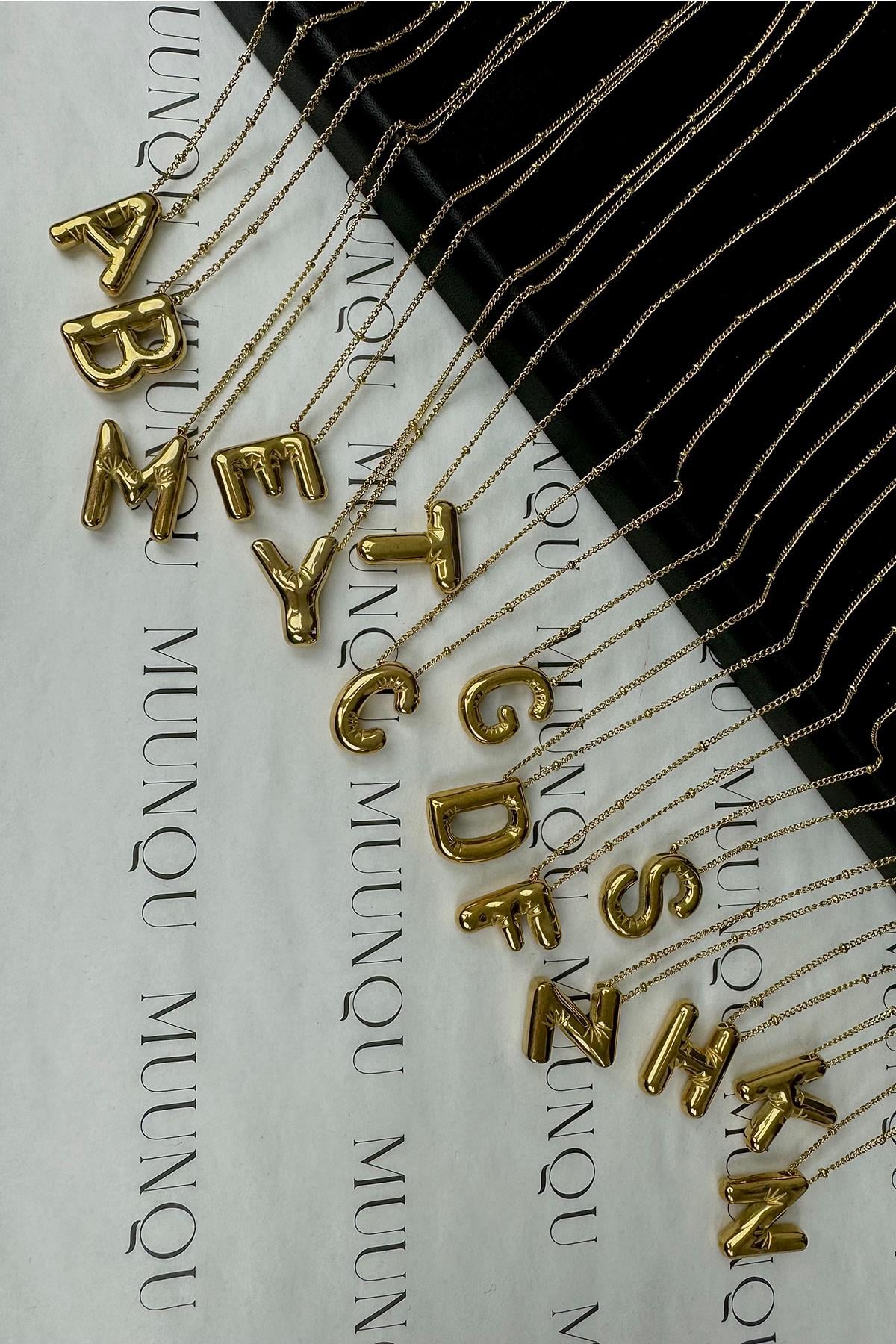 Gold Balon Harf Kolye