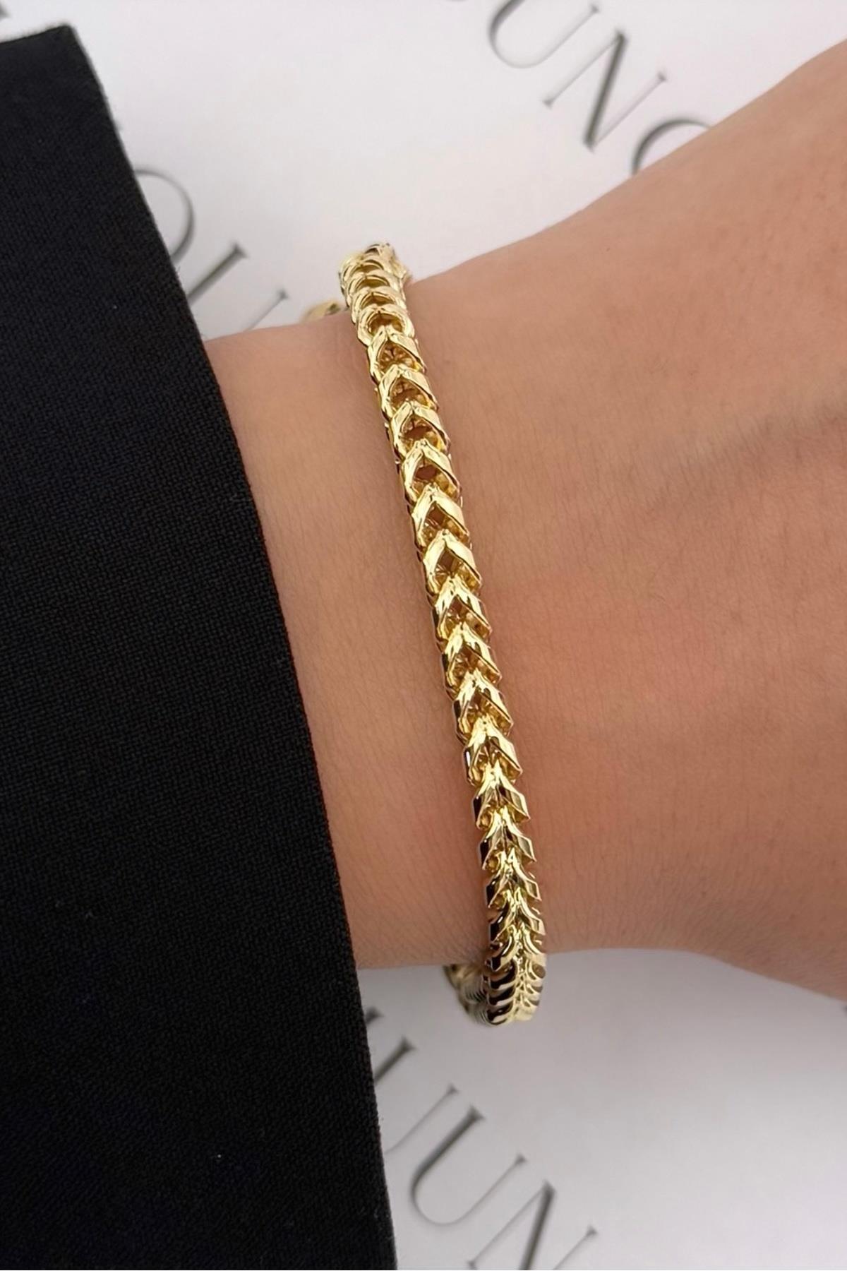 Gold Çelik 14K Örgü Zincir Bileklik