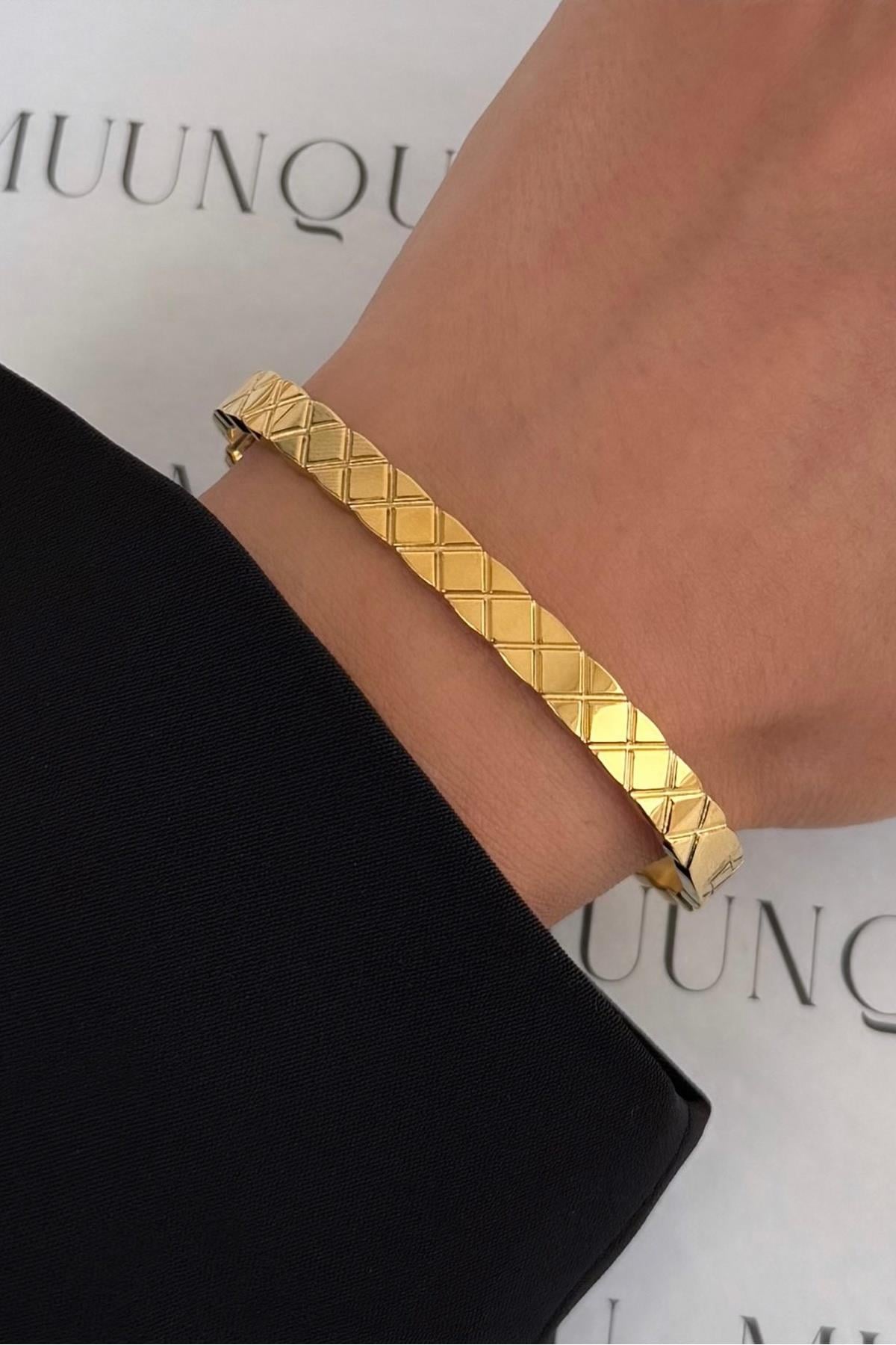 Gold Çelik Baklava Desen Kelepçe