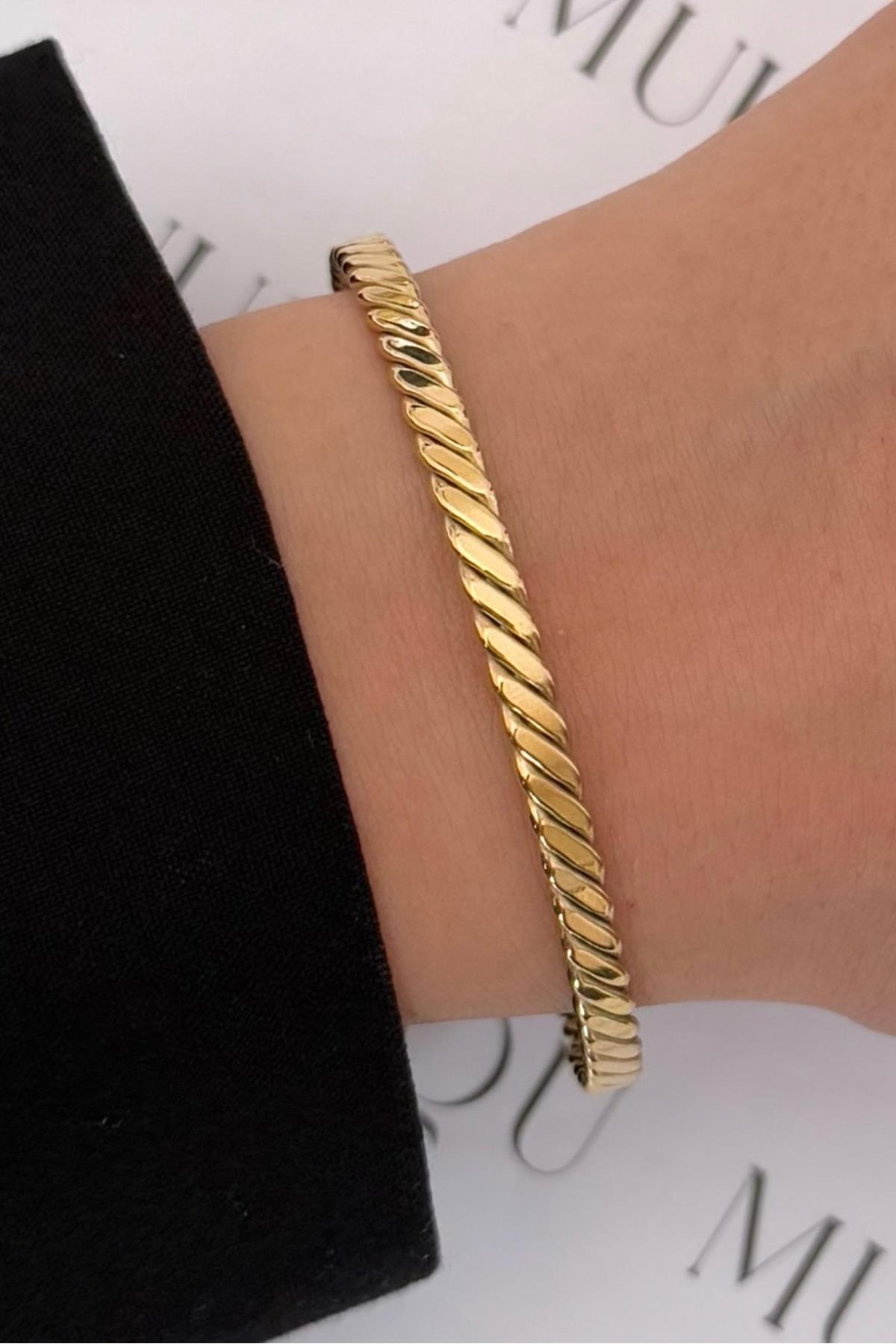 Gold Çelik Burma Bilezik Çap 6/6,5cm