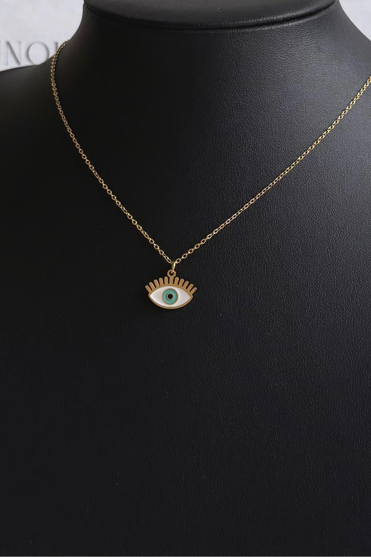 Gold Çelik Göz Motif Nazar Kolye