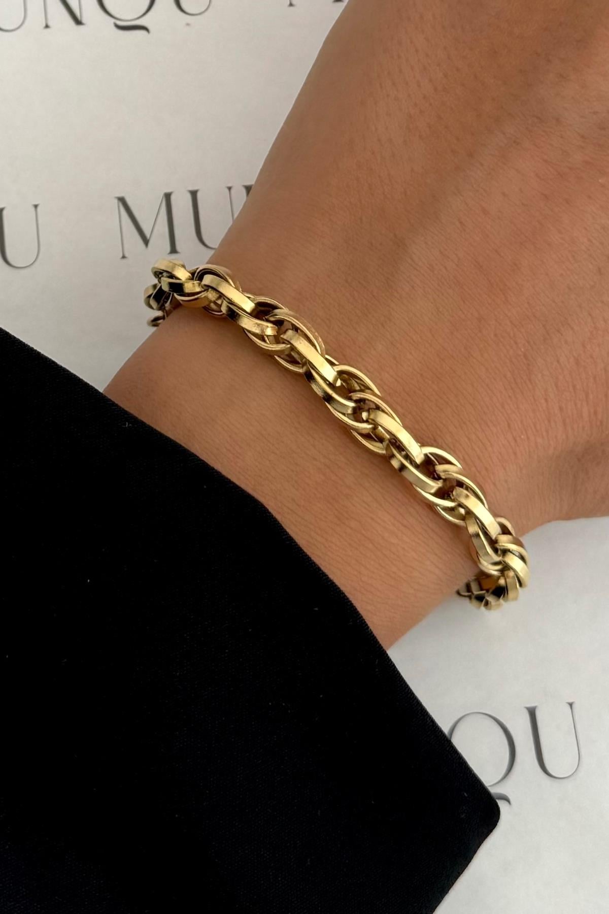 Gold Çelik İç İçe Halka Zincir Bileklik