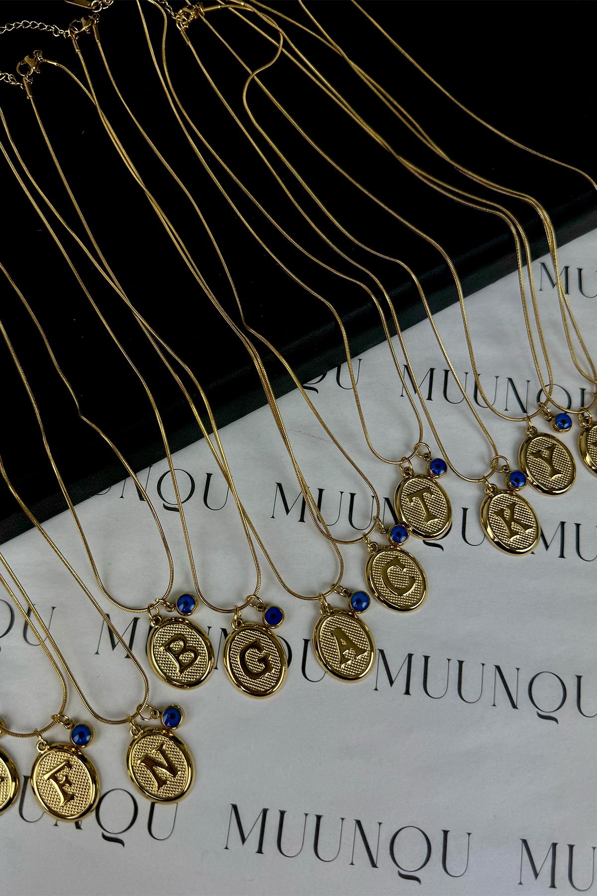 Gold Nazar Boncuklu Harf Kolye