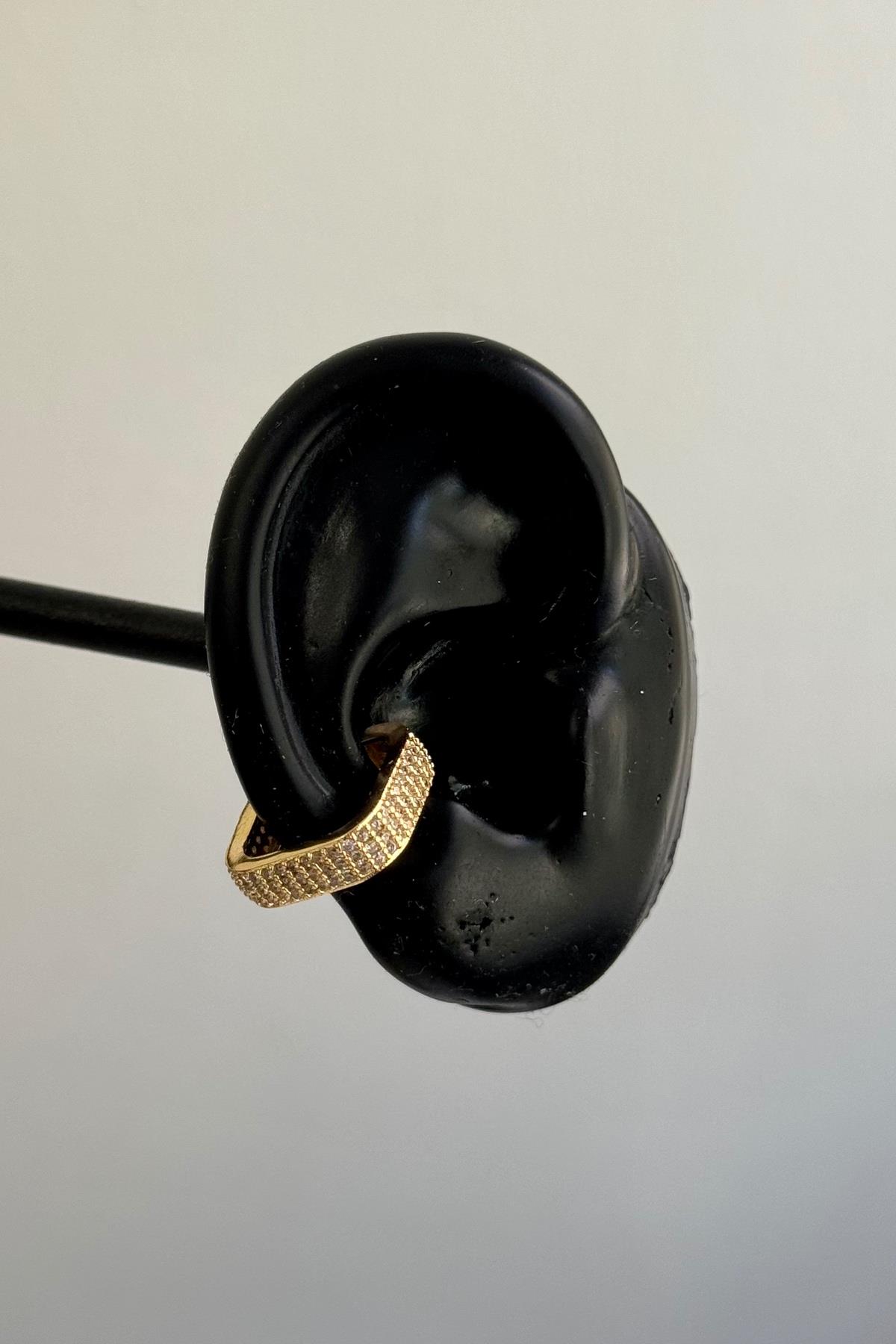 Gold Taşlı Kare Earcuff