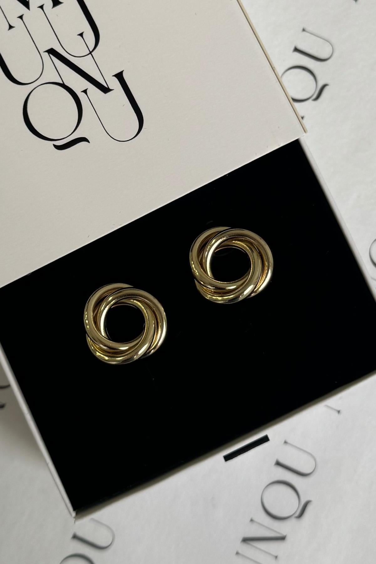 Gold Üçlü Halka Düğüm Küpe