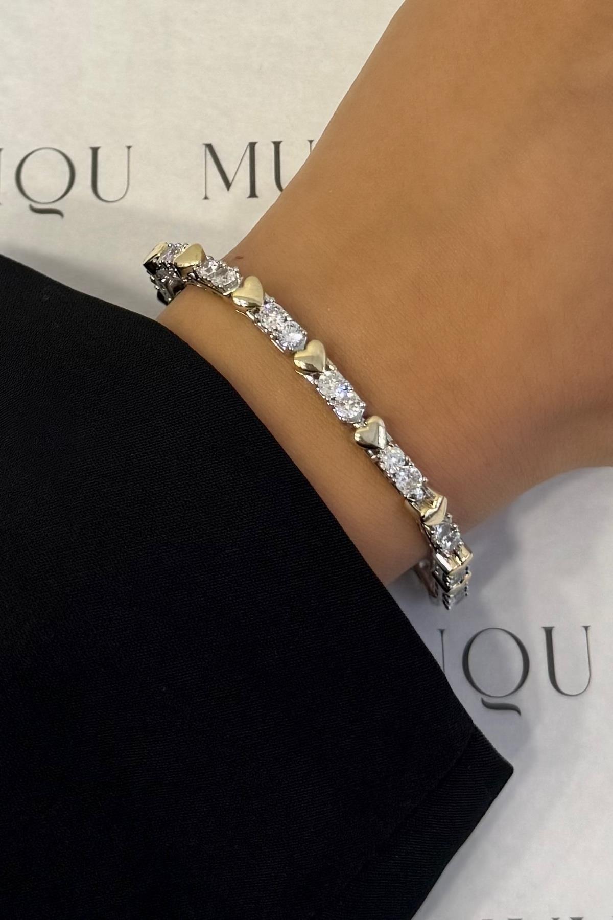 Özel Döküm Gold Kalpli Suyolu Bileklik Yeni