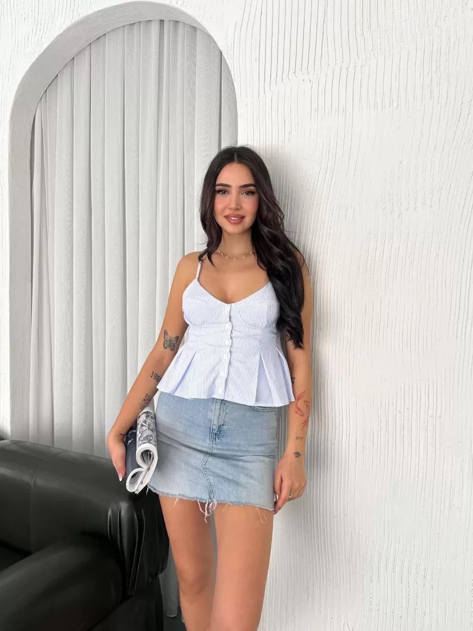Askılı Dekolte detaylı crop - Açık Mavi