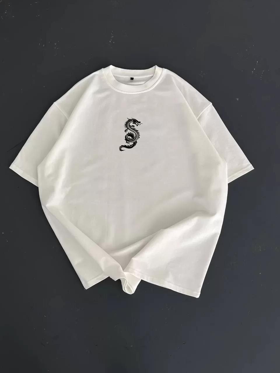 Baskılı Oversize Bisiklet Yaka T-shirt - Beyaz
