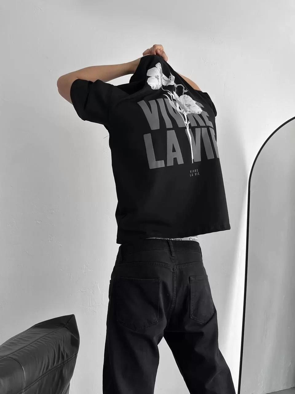 Baskılı Oversize Bisiklet Yaka T-shirt - Siyah