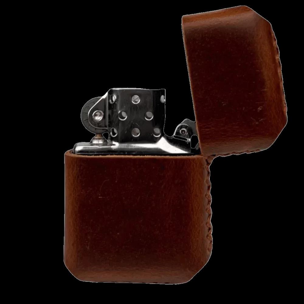 Handmade El Yapımı Hakiki Deri Zippo Modeli Çakmak - AG02001 - Koyu Kahverengi