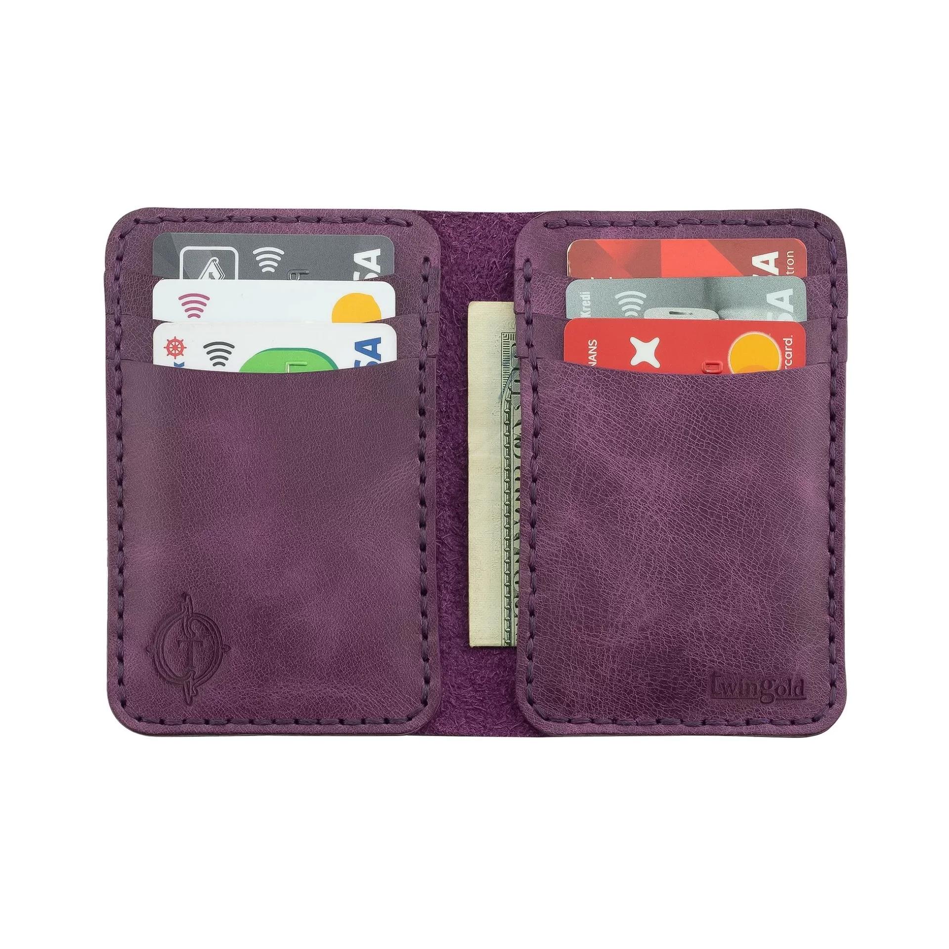İsme Özel Dikey Mini Cüzdan - %100 Rainbow Deri - A010005 - Mor